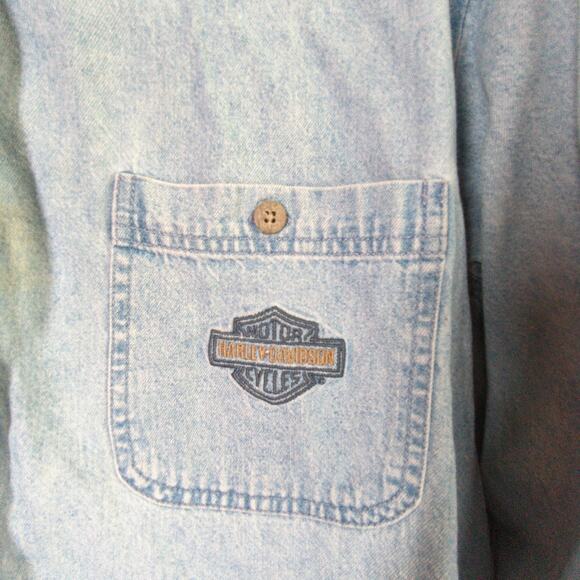 Harley Davidson Denim Shirt Womens XL Blue Button Up - Picture 5 of 9